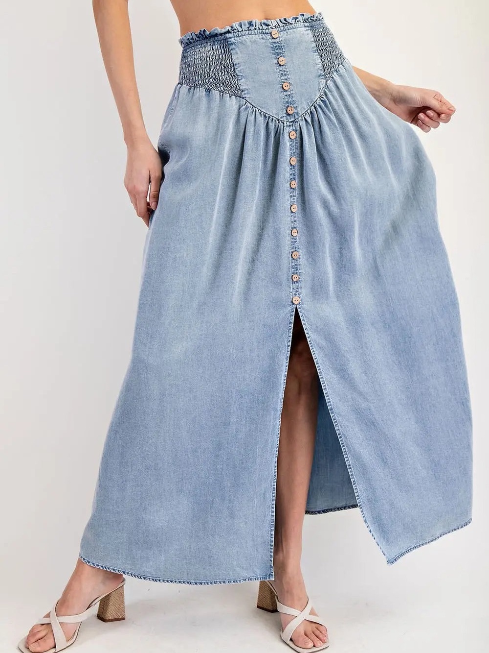 NWT Promesa Denim Front Slit Maxi Skirt Sz S